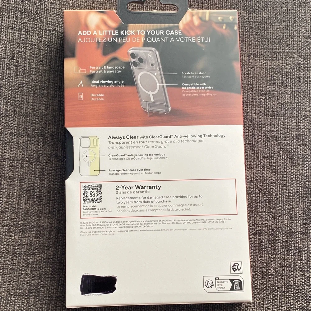 ZAGG Clear Case with Kickstand for iPhone 17 - Transparent White
